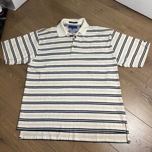 Tommy Hilfiger Vintage Cream Striped 90s Polo Men’s Short Sleeve Shirt Large